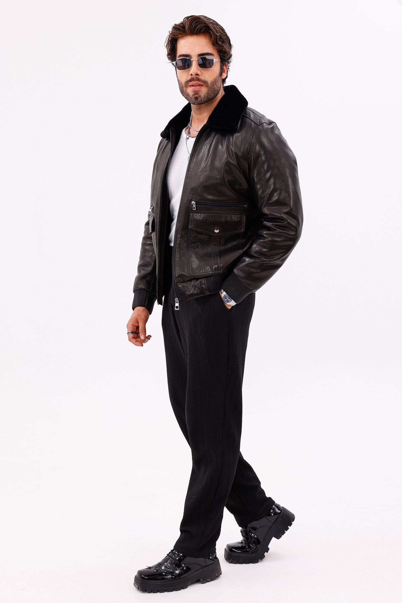 The Ardent Black Lambskin Leather Jacket For Sale