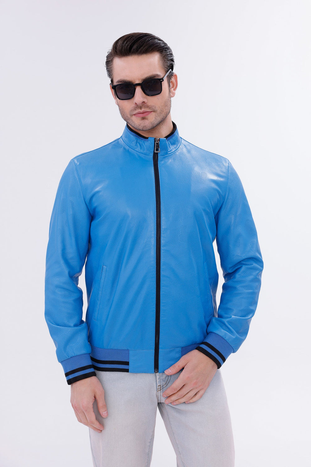 Monza Blue Lambskin Leather Jacket Universal Fit