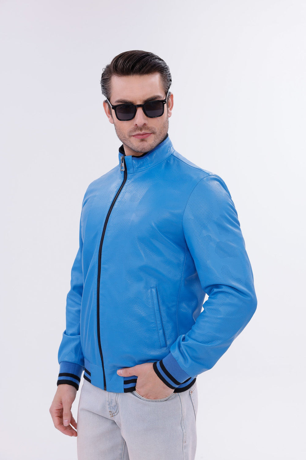 Monza Blue Lambskin Leather Jacket Universal Fit
