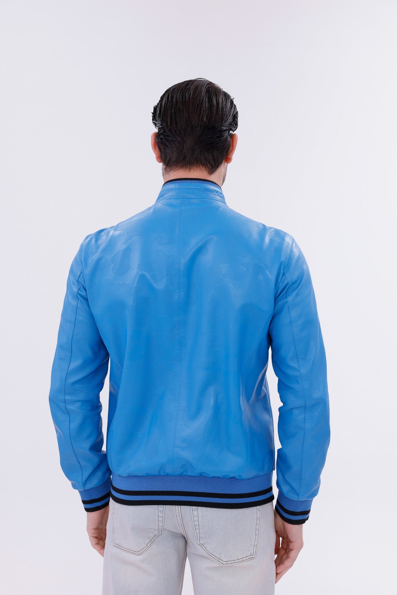 Monza Blue Lambskin Leather Jacket Universal Fit