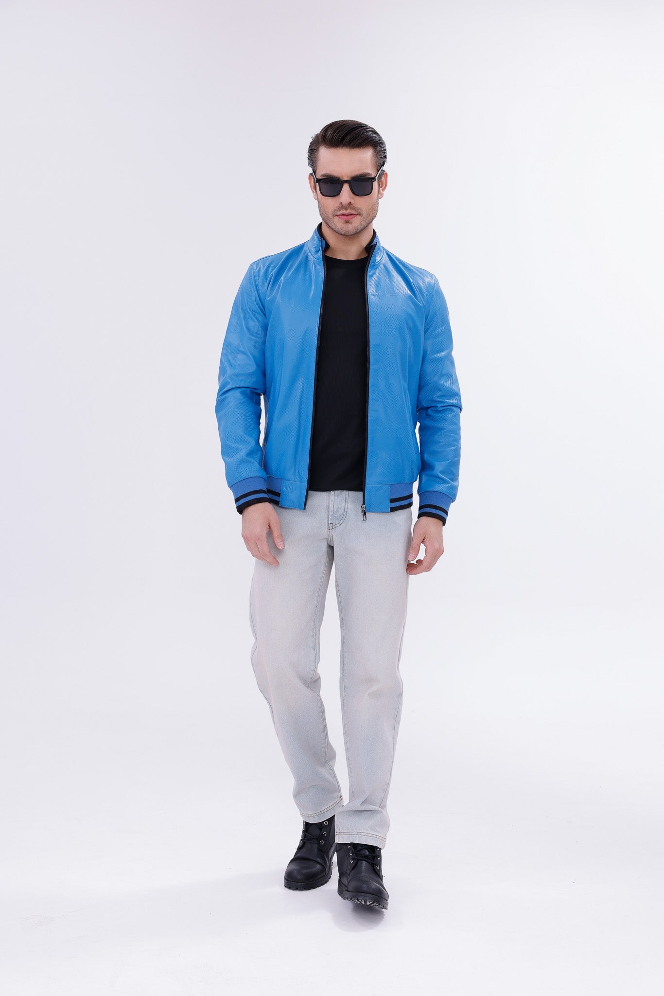 Monza Blue Lambskin Leather Jacket Universal Fit