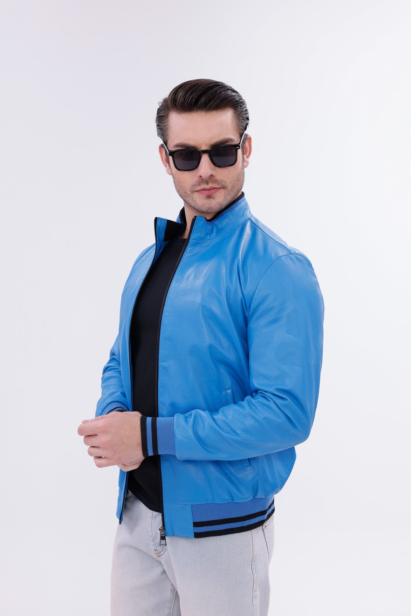 Monza Blue Lambskin Leather Jacket Universal Fit