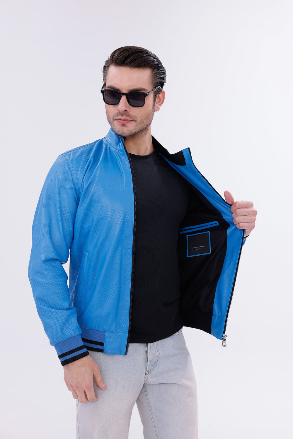 Monza Blue Lambskin Leather Jacket Universal Fit