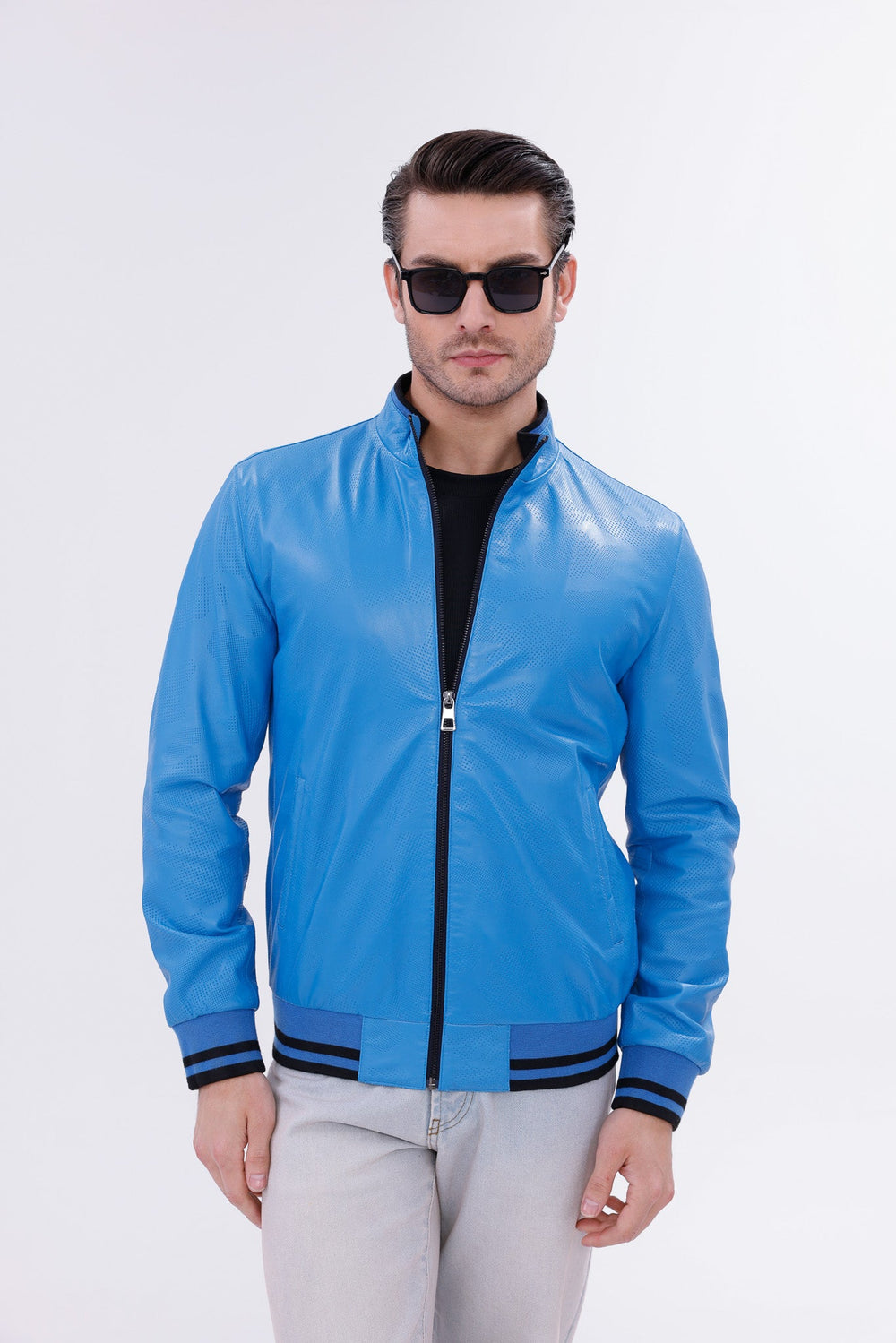 Monza Blue Lambskin Leather Jacket Universal Fit
