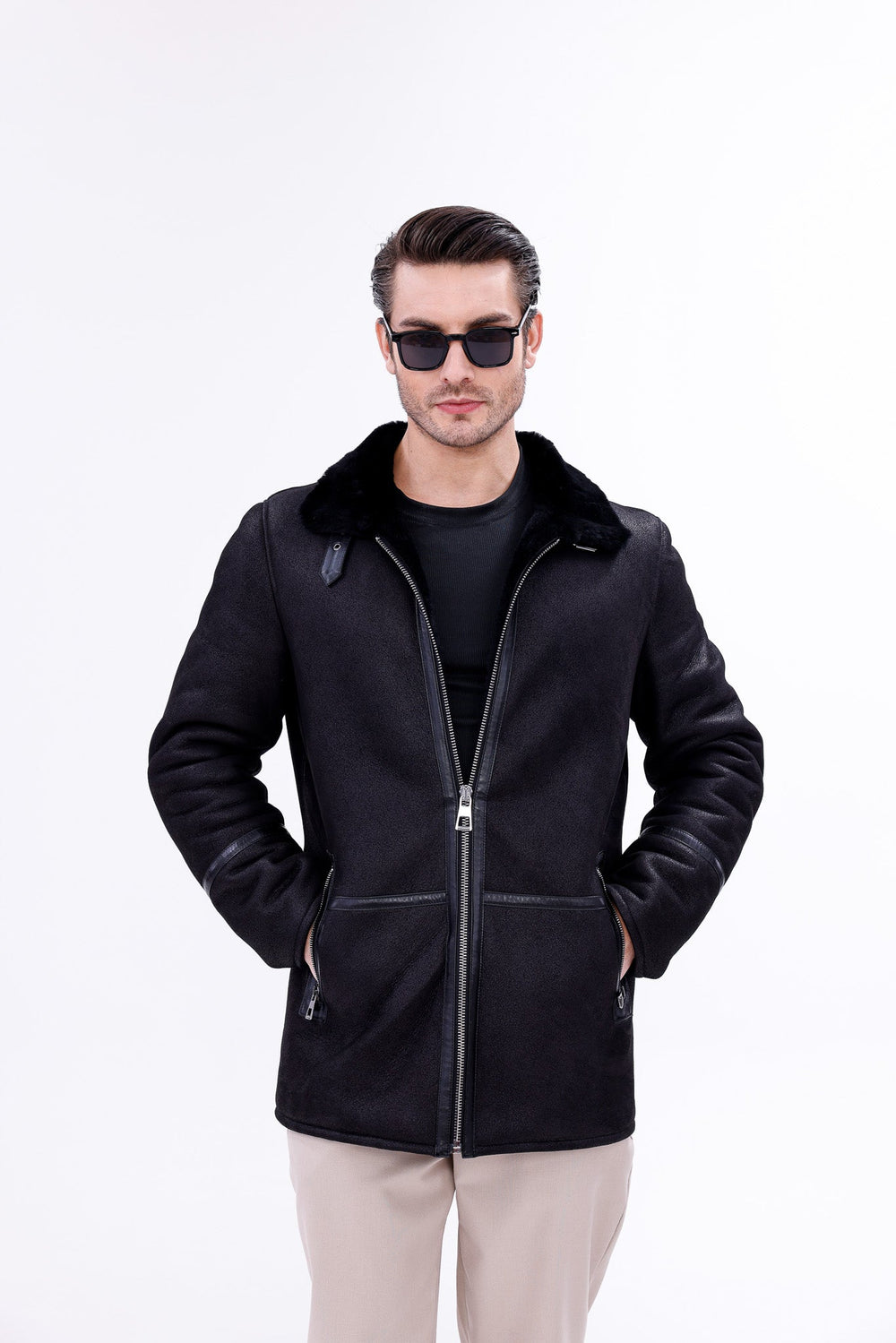 The Varese Black Shearling Jacket Exclusive Style