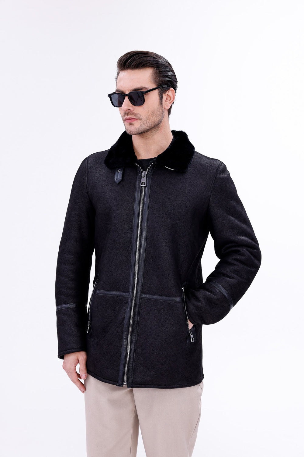 The Varese Black Shearling Jacket Exclusive Style