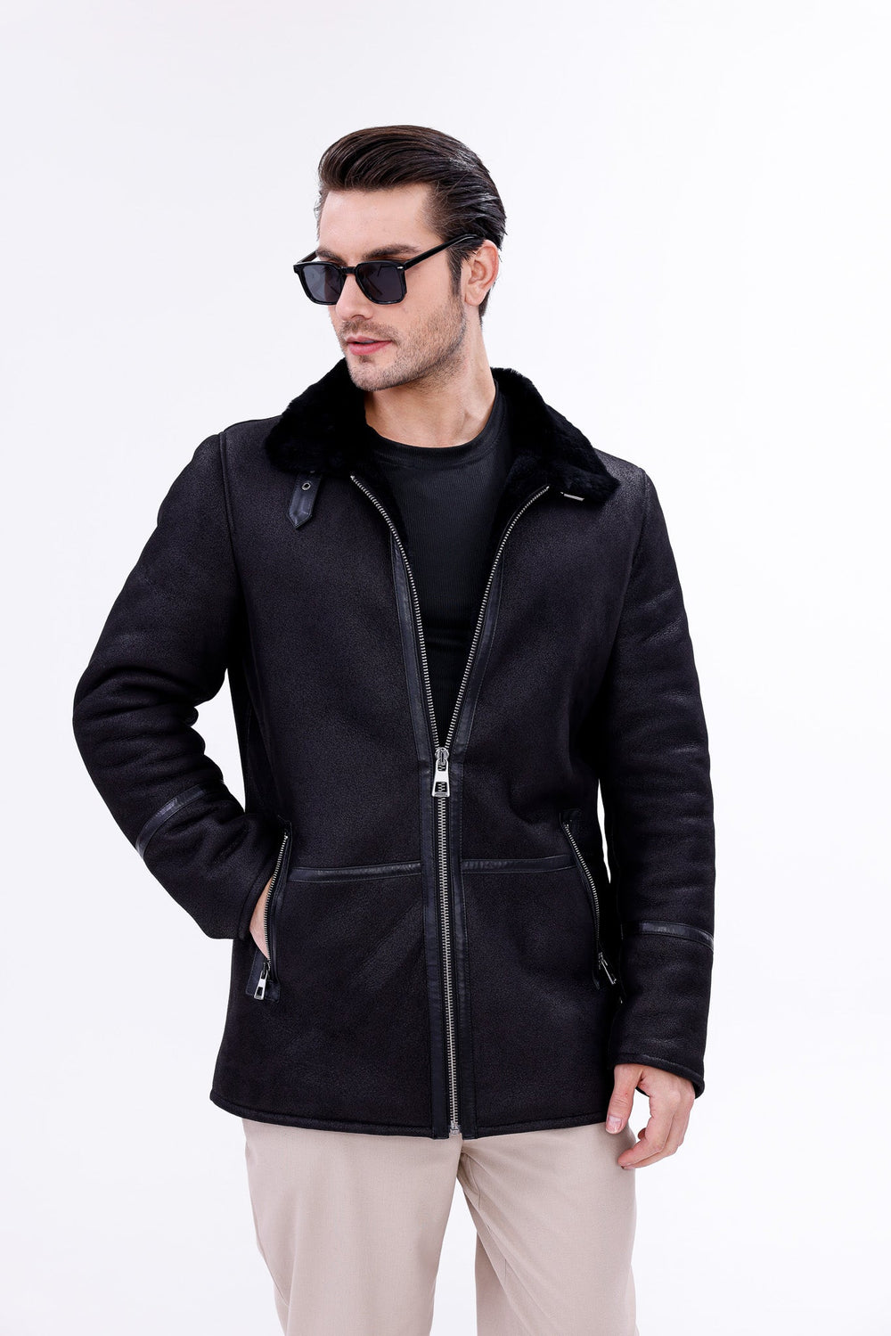 The Varese Black Shearling Jacket Exclusive Style