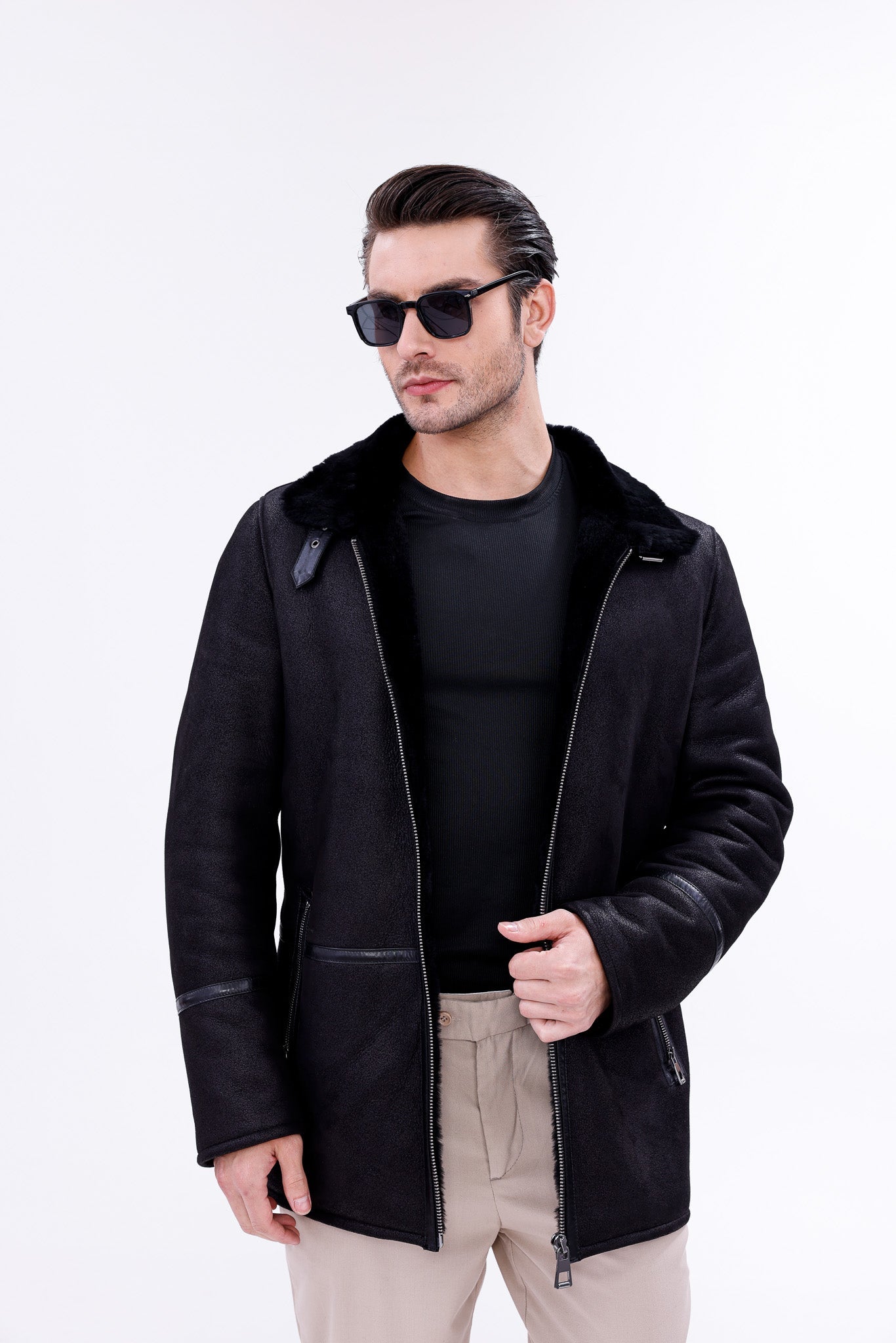 The Varese Black Shearling Jacket Exclusive Style