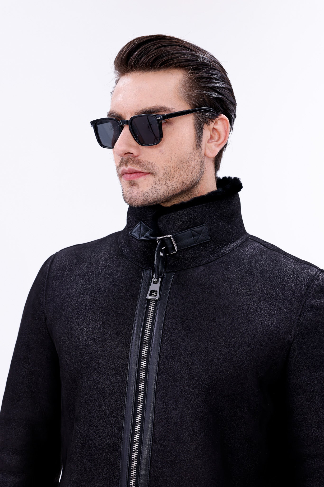 The Varese Black Shearling Jacket Exclusive Style