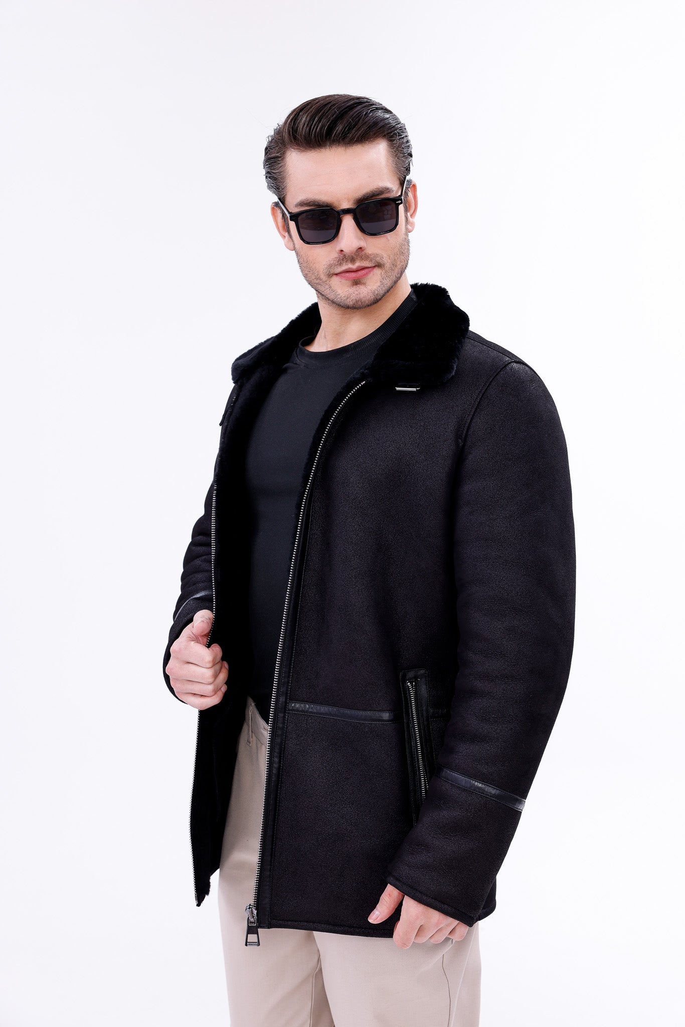 The Varese Black Shearling Jacket Exclusive Style
