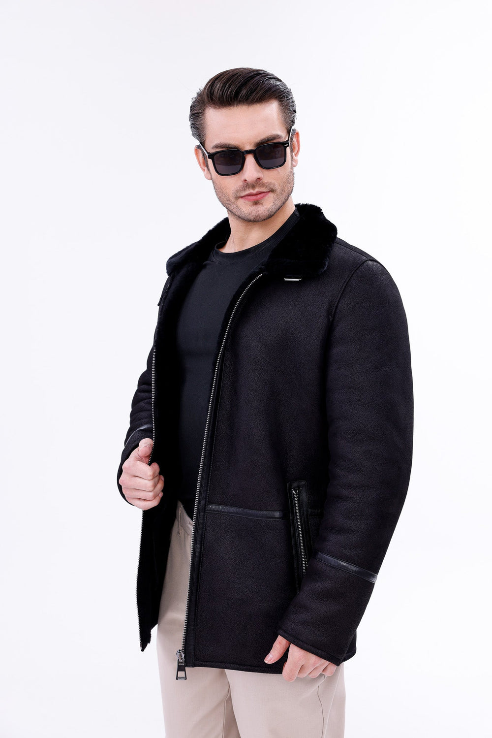 The Varese Black Shearling Jacket Exclusive Style