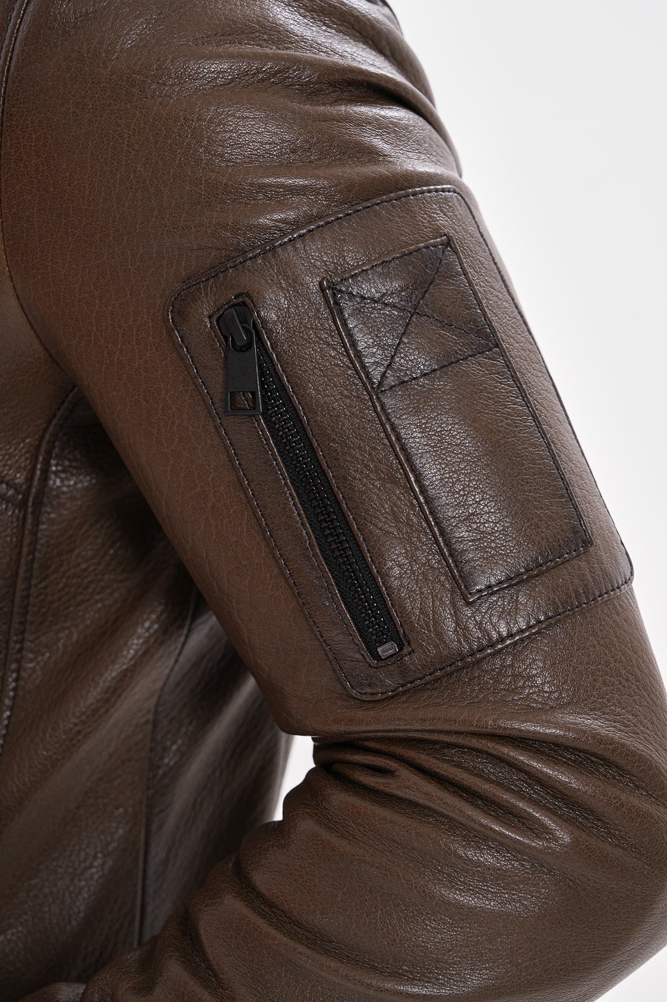 The Veneto Khaki Leather Hooded Jacket For Sale