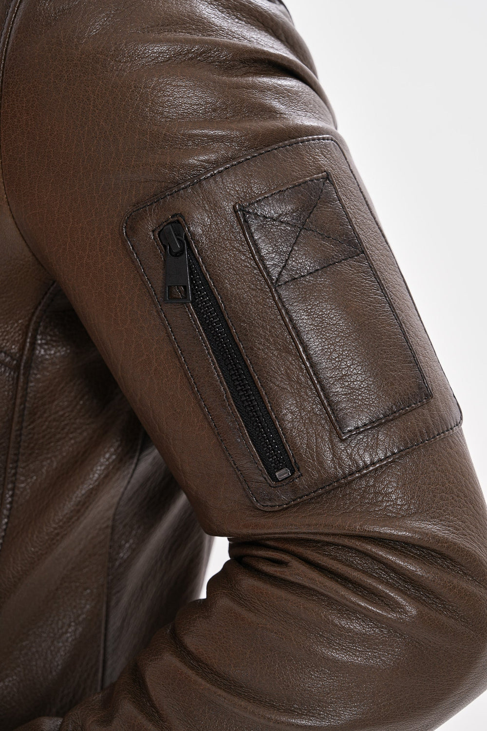 The Veneto Khaki Leather Hooded Jacket For Sale