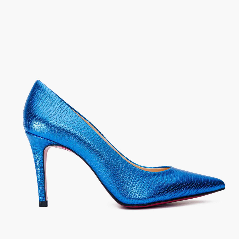 The Maple Sax Blue Leather Pump Fuchsia Sole Shoe Exclusive Style