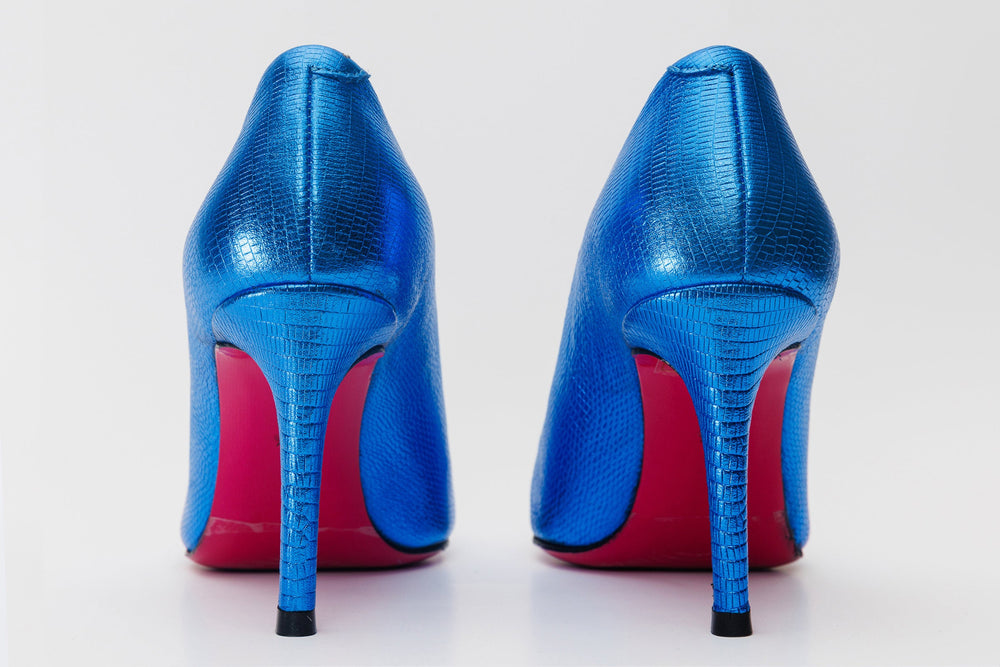 The Maple Sax Blue Leather Pump Fuchsia Sole Shoe Exclusive Style