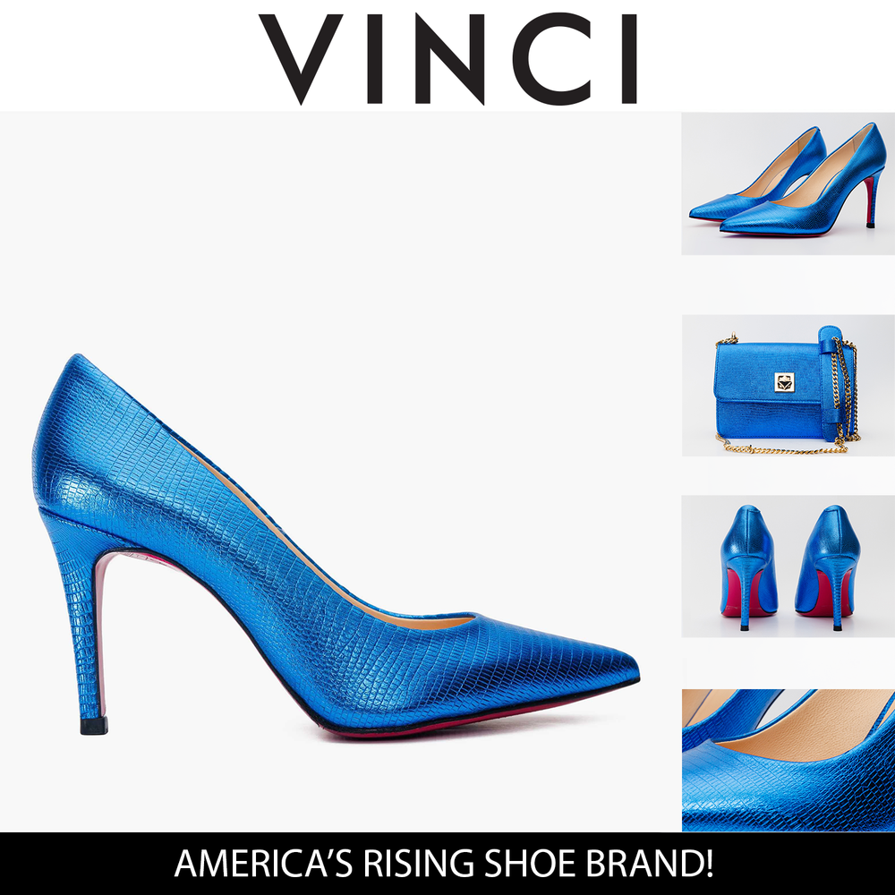 The Maple Sax Blue Leather Pump Fuchsia Sole Shoe Exclusive Style