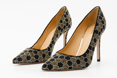 The Bolu Black Gold Glitter Leather Pump Shoe On Sale