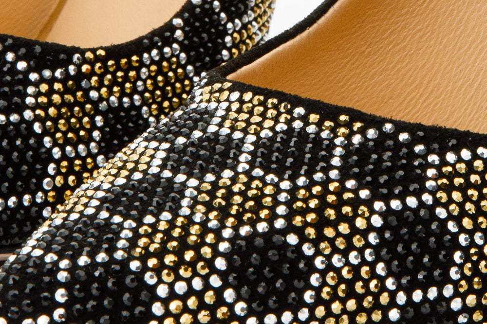 The Bolu Black Gold Glitter Leather Pump Shoe On Sale