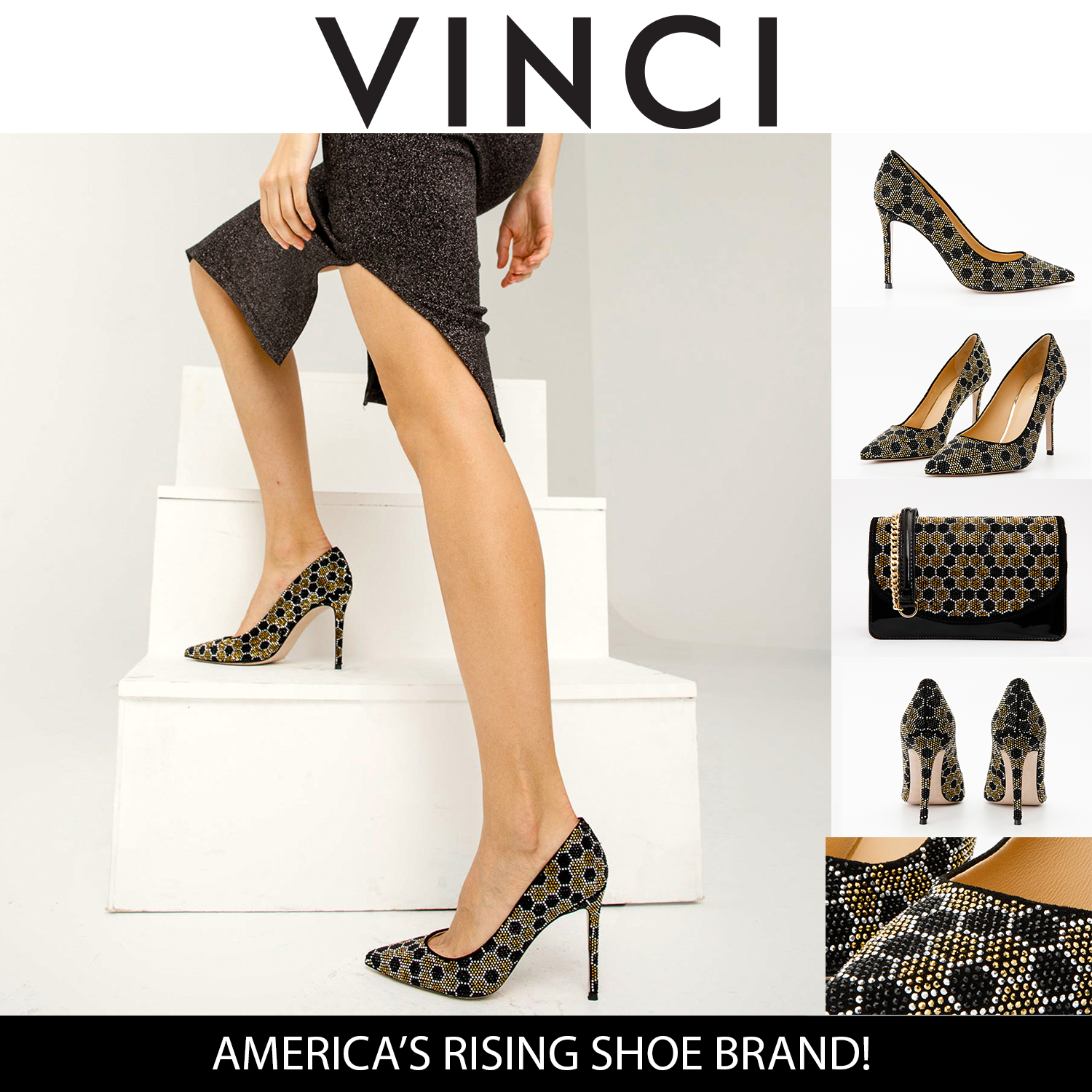 The Bolu Black Gold Glitter Leather Pump Shoe On Sale