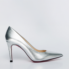 The Ege Silver Leather Pump Fuchsia Sole Shoe For Sale