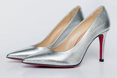 The Ege Silver Leather Pump Fuchsia Sole Shoe For Sale