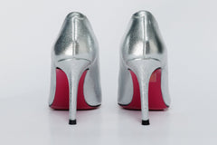 The Ege Silver Leather Pump Fuchsia Sole Shoe For Sale