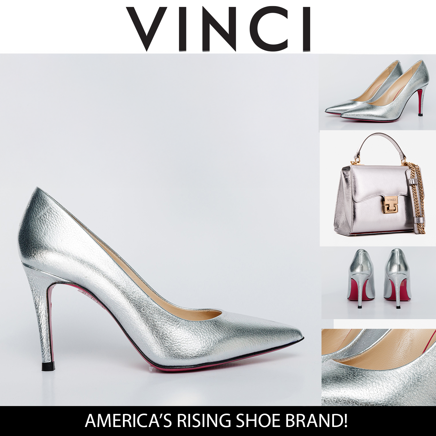 The Ege Silver Leather Pump Fuchsia Sole Shoe For Sale