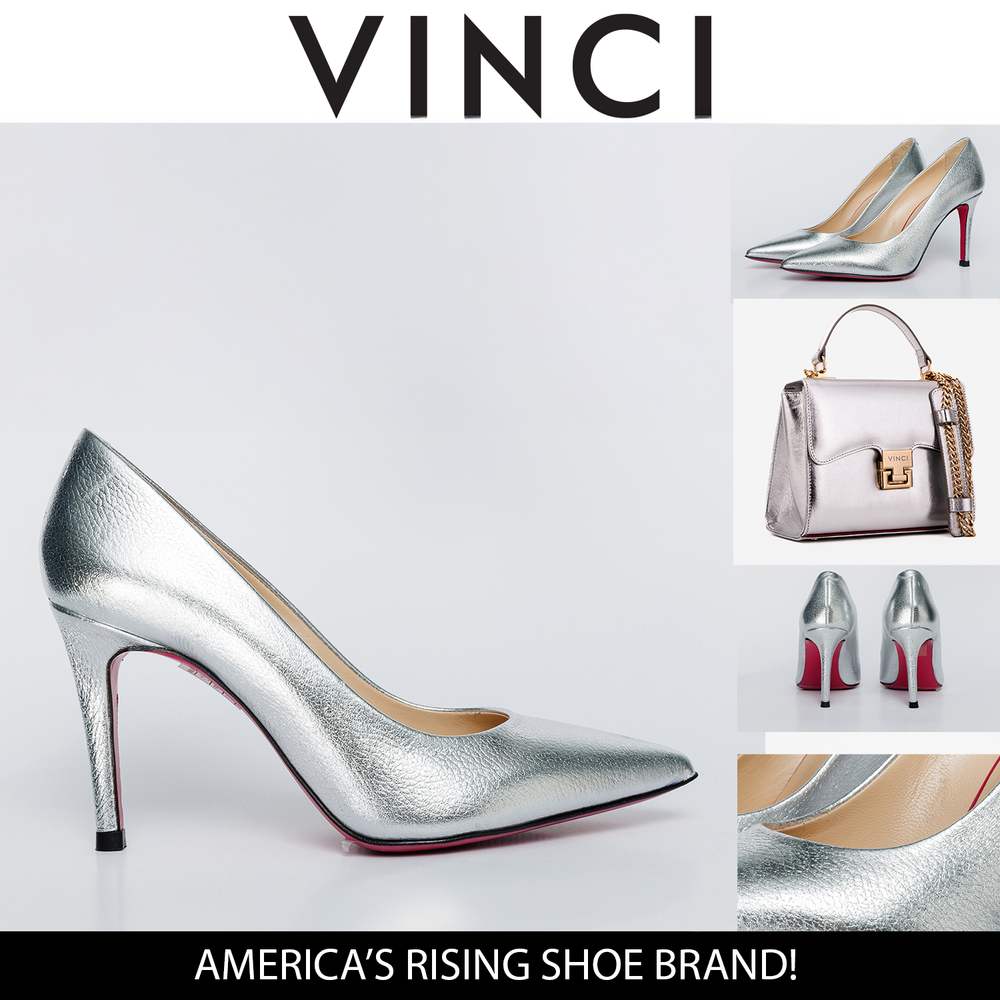 The Ege Silver Leather Pump Fuchsia Sole Shoe For Sale