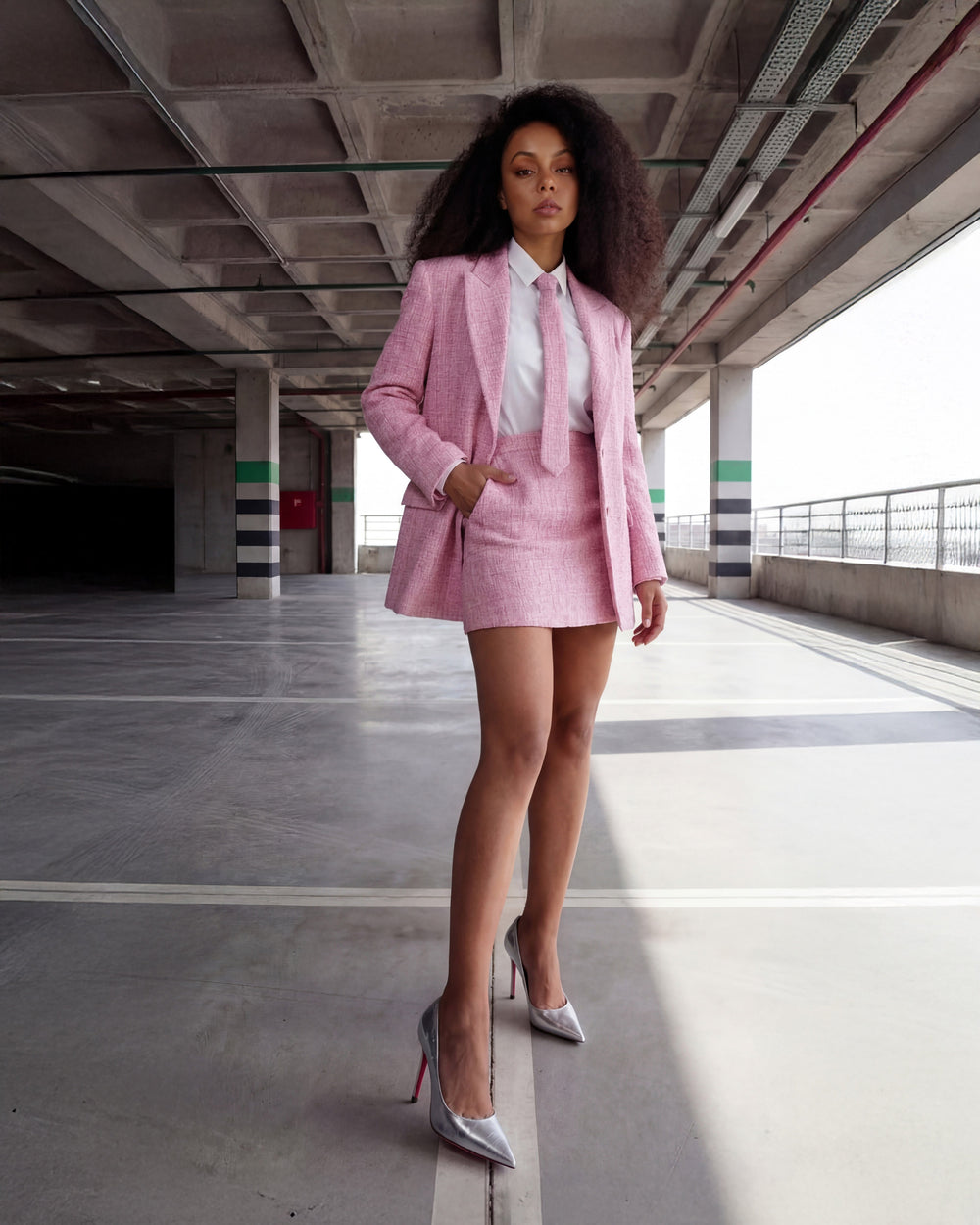 The Ege Silver Leather Pump Fuchsia Sole Shoe For Sale