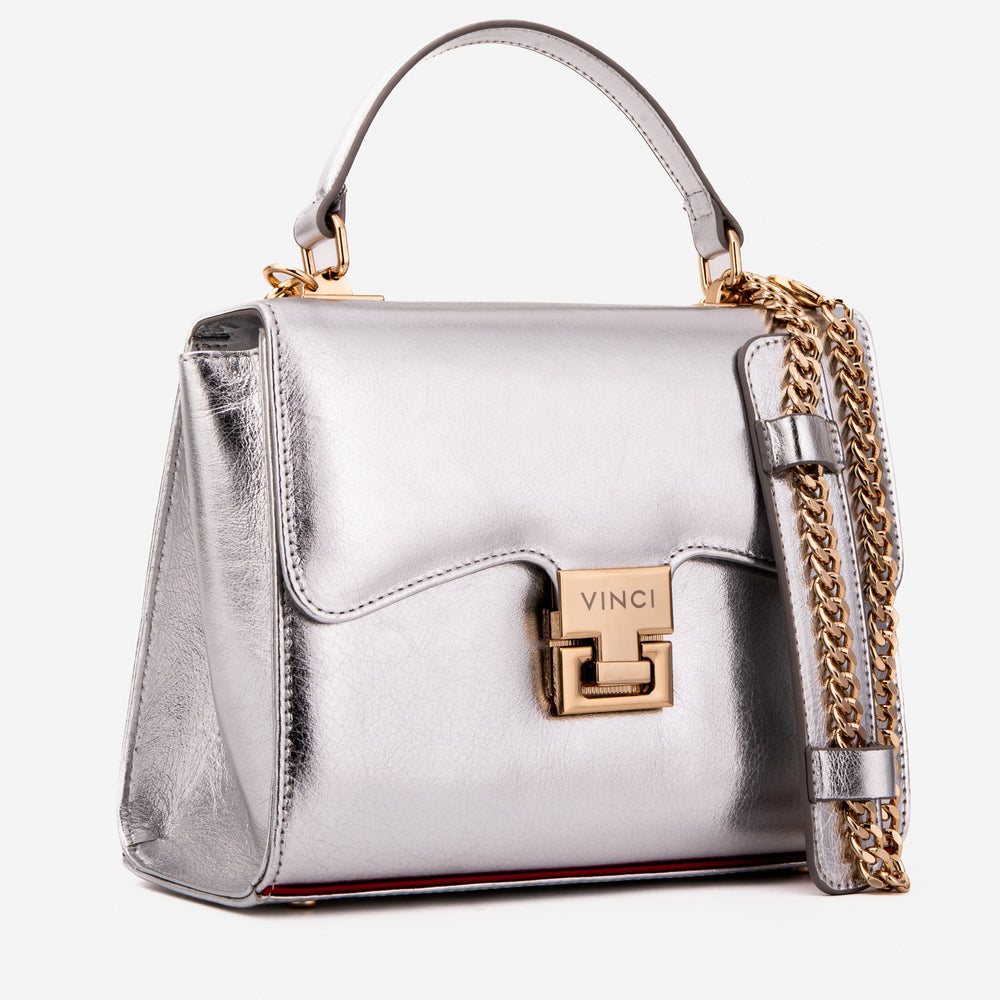 The Ege Silver Leather Handbag All New