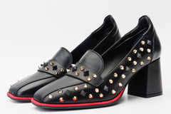 The Infanta Black Spike Leather Block Heel Pump Shoe Universal Fit