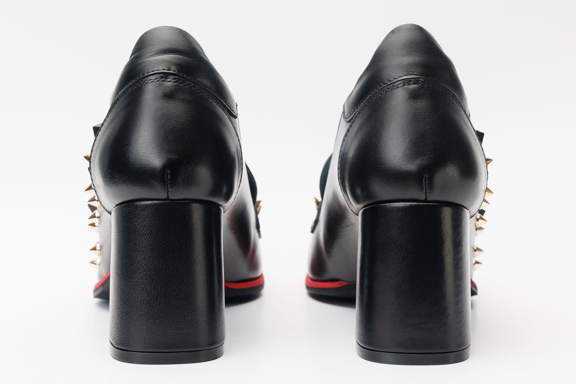 The Infanta Black Spike Leather Block Heel Pump Shoe Universal Fit