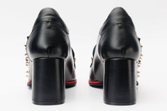 The Infanta Black Spike Leather Block Heel Pump Shoe Universal Fit