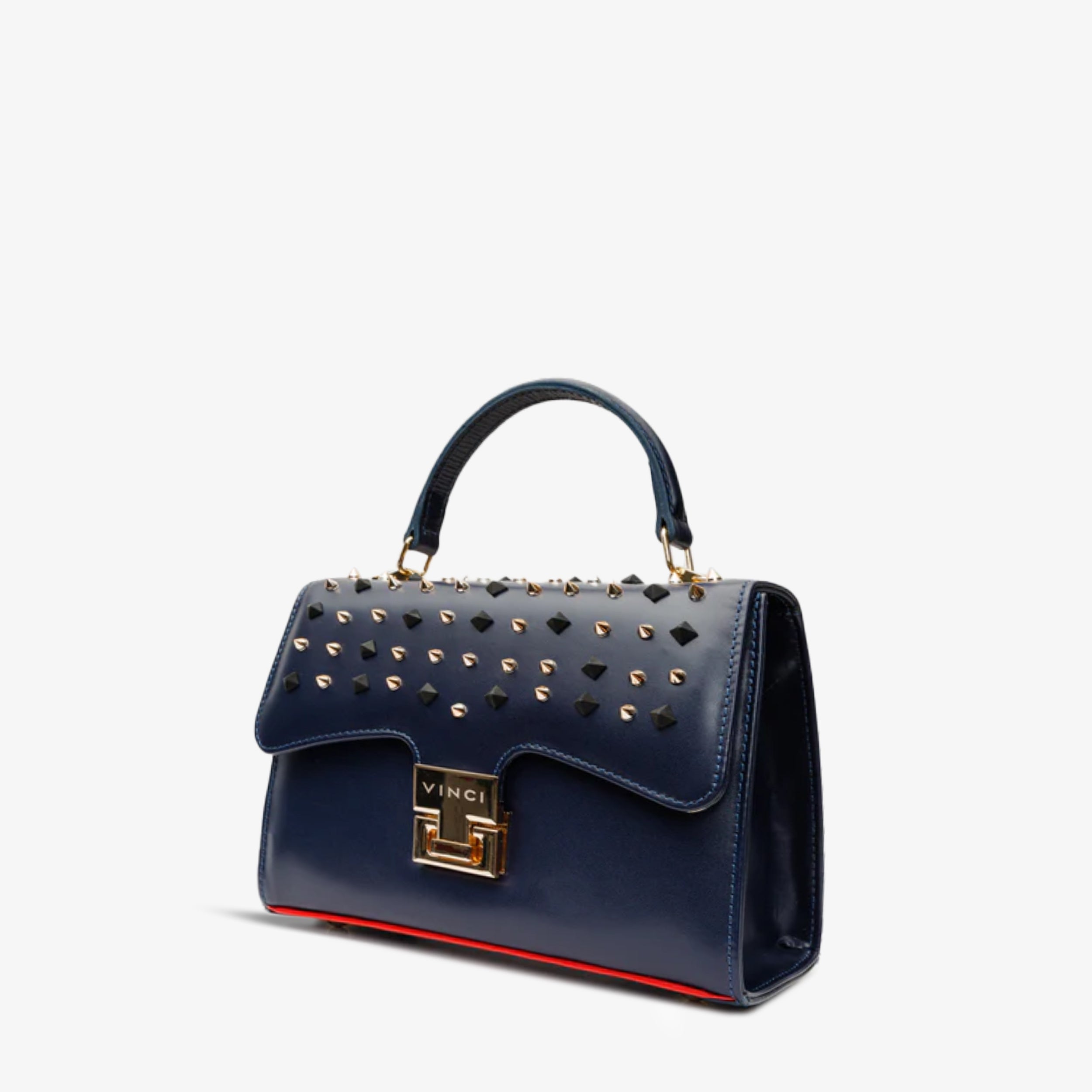 The Infanta Navy Blue Spike Leather Handbag Exclusive Style