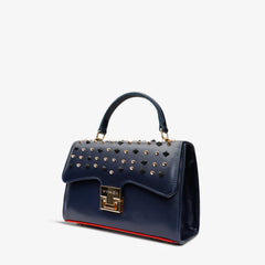 The Infanta Navy Blue Spike Leather Handbag Exclusive Style