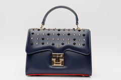 The Infanta Navy Blue Spike Leather Handbag Exclusive Style