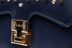 The Infanta Navy Blue Spike Leather Handbag Exclusive Style