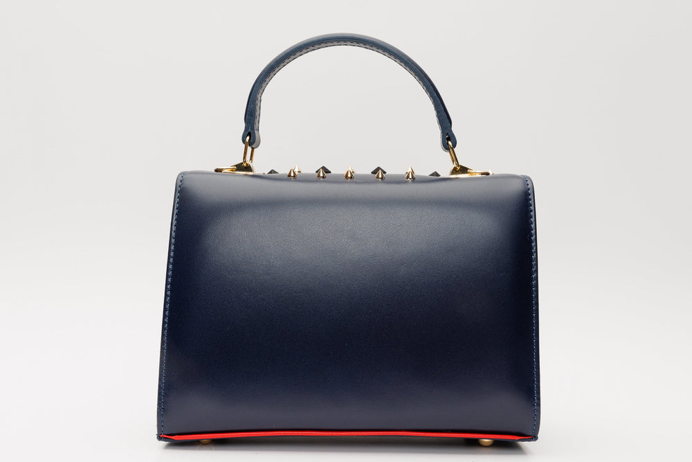 The Infanta Navy Blue Spike Leather Handbag Exclusive Style