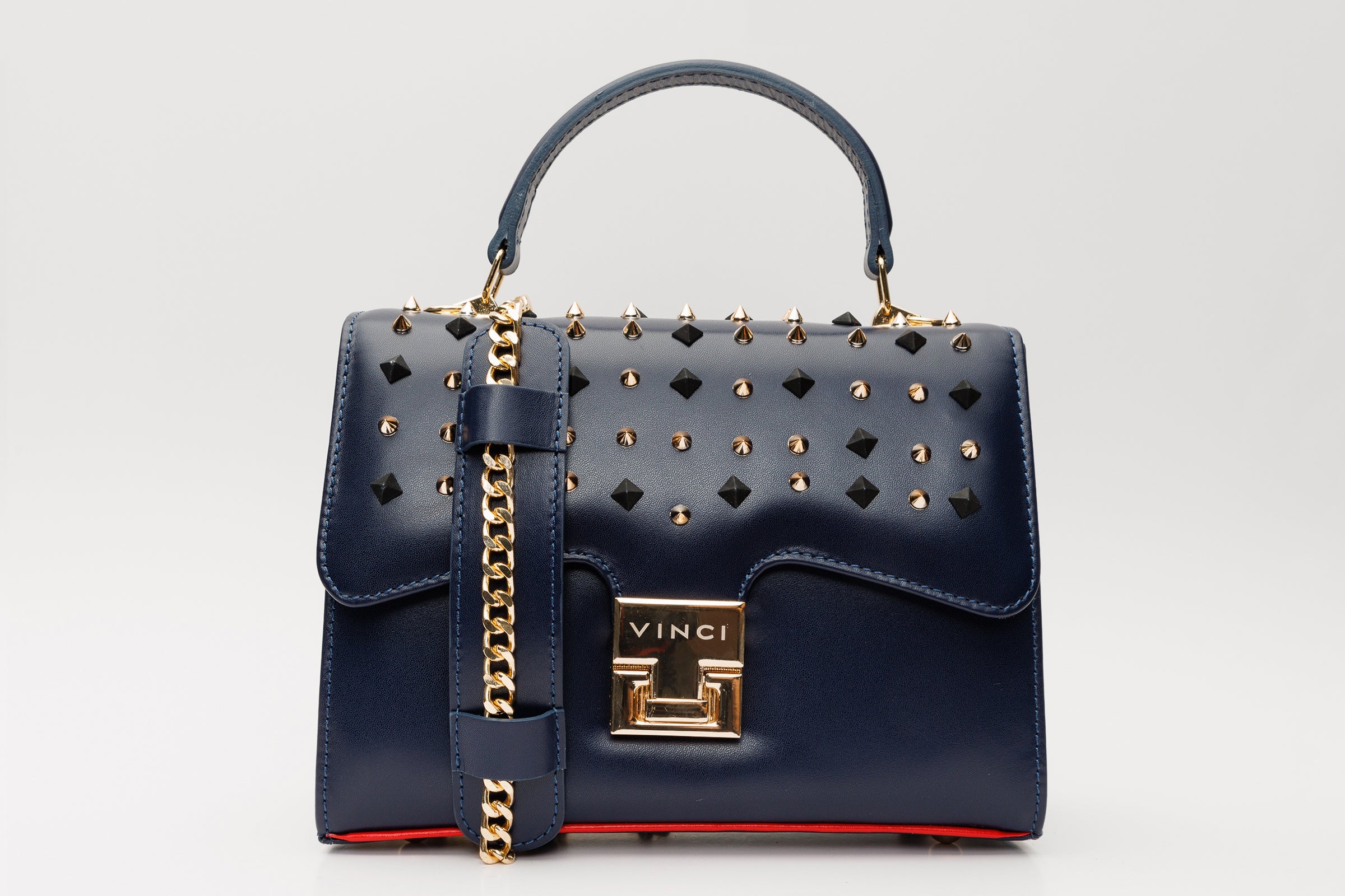 The Infanta Navy Blue Spike Leather Handbag Exclusive Style