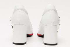 The Infanta White Spike Leather Block Heel Pump Shoe On Sale