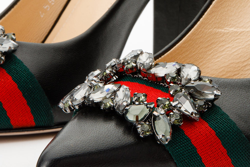 The Afega Black Leather Block Heel Pump Shoe For Sale