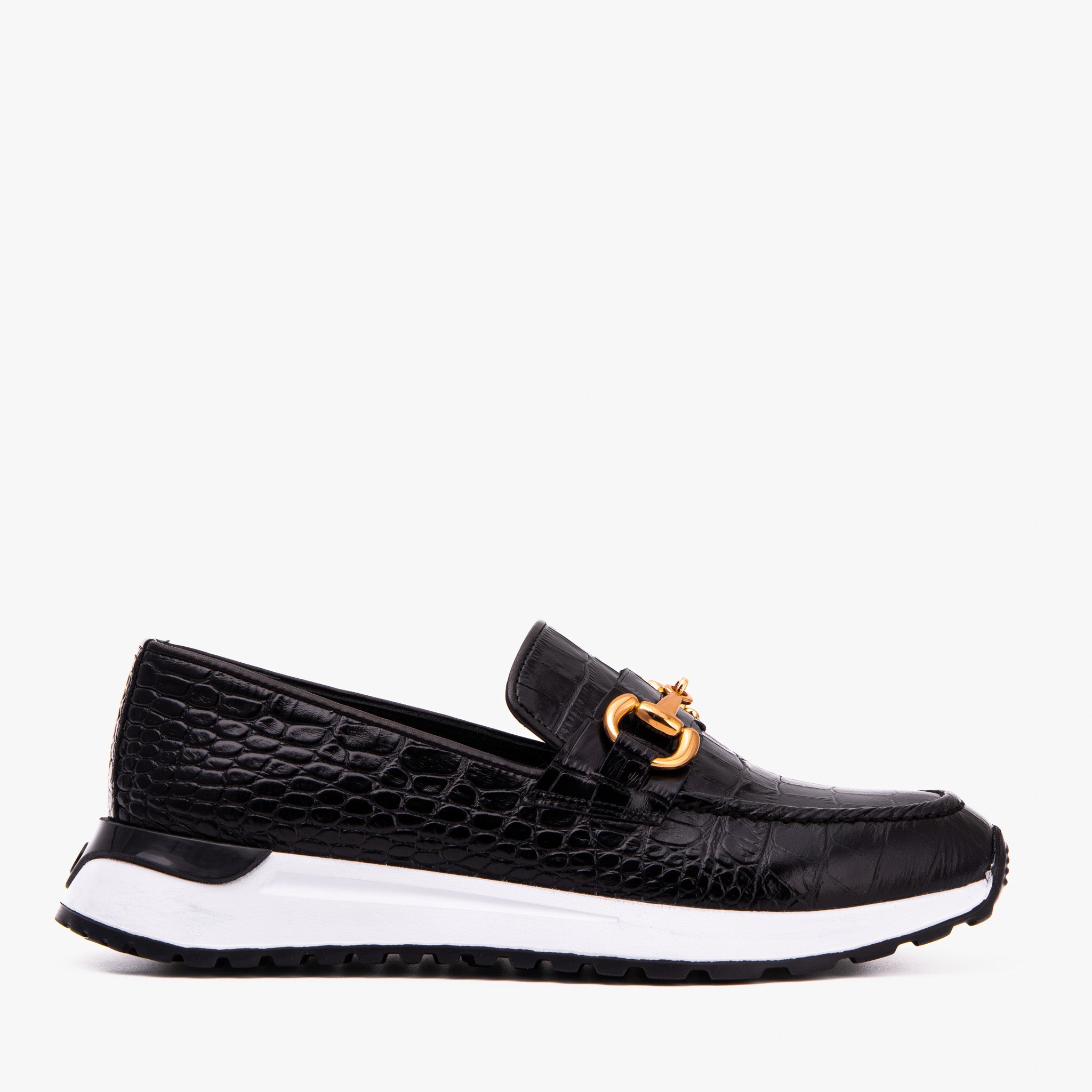 The Milan Black  Croc-Embossed Leather Sneaker All New