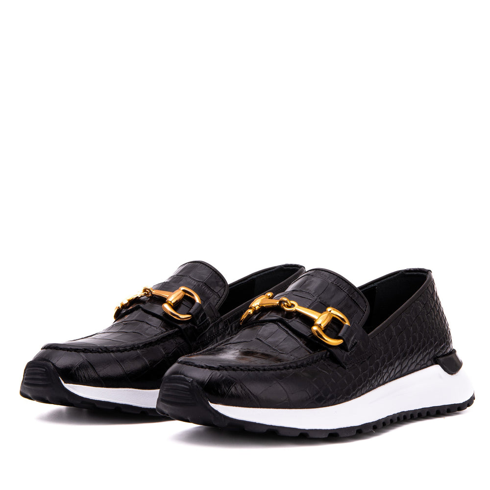 The Milan Black  Croc-Embossed Leather Sneaker All New