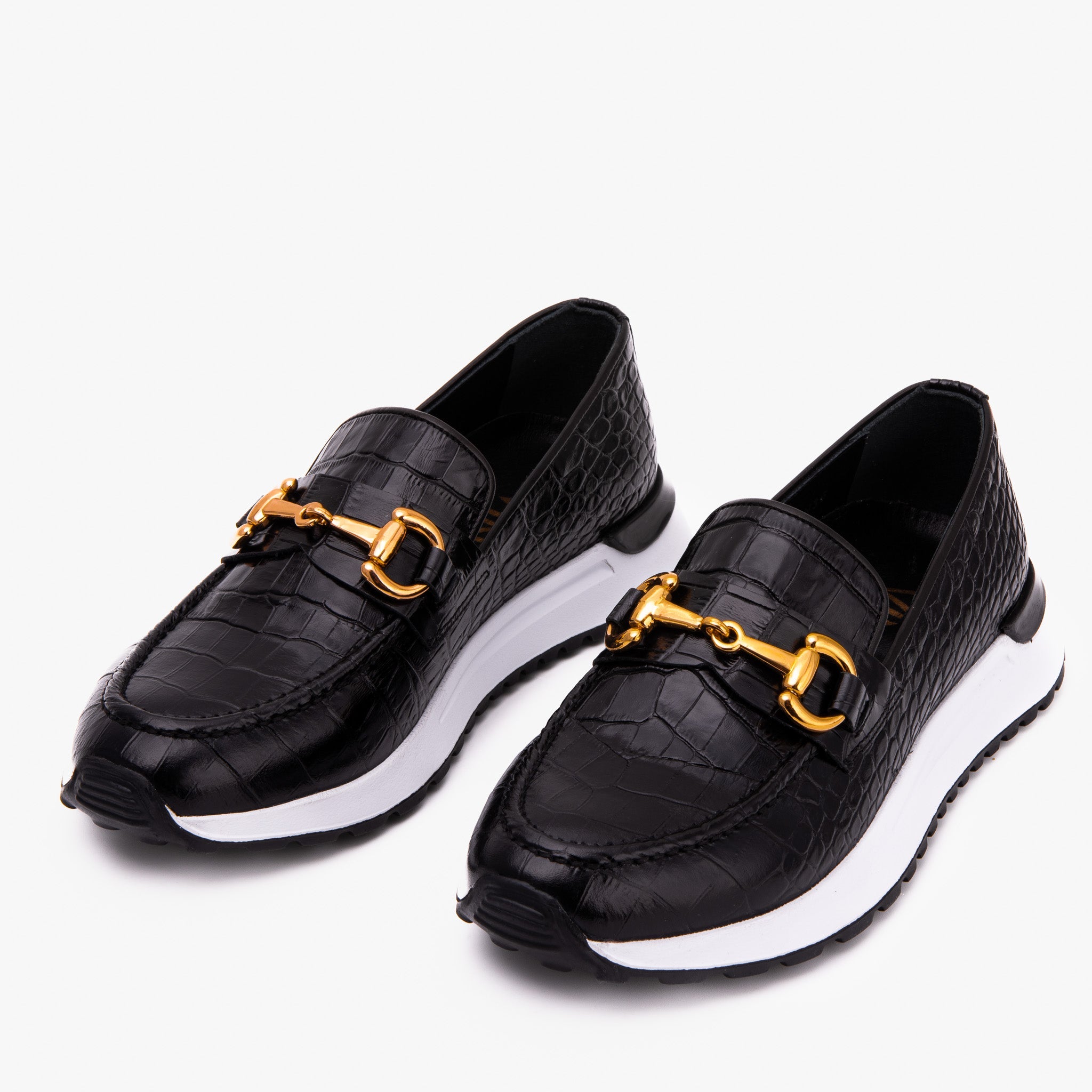 The Milan Black  Croc-Embossed Leather Sneaker All New