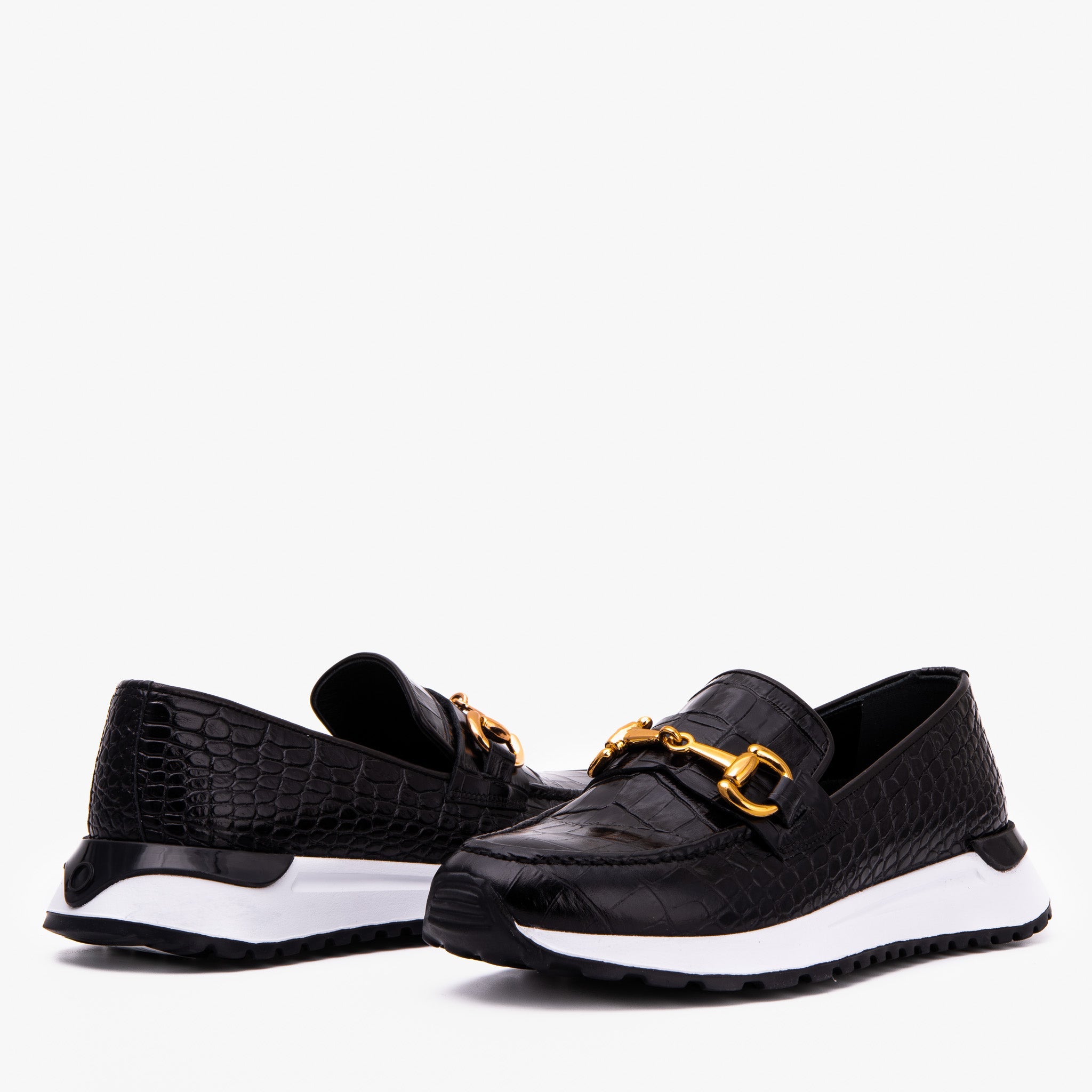 The Milan Black  Croc-Embossed Leather Sneaker All New