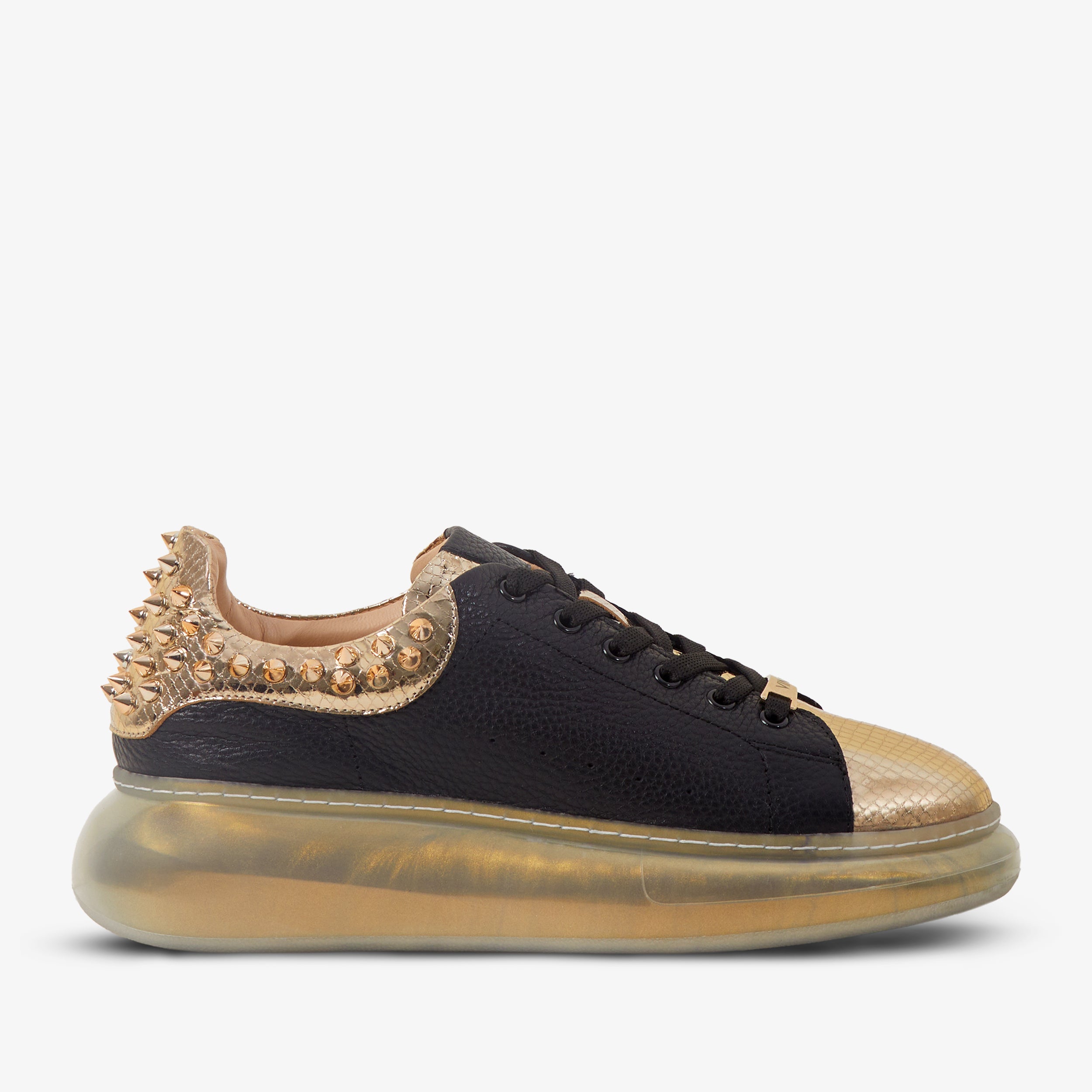 The Venezia Gold Black Leather Sneaker Fine Craftsmanship