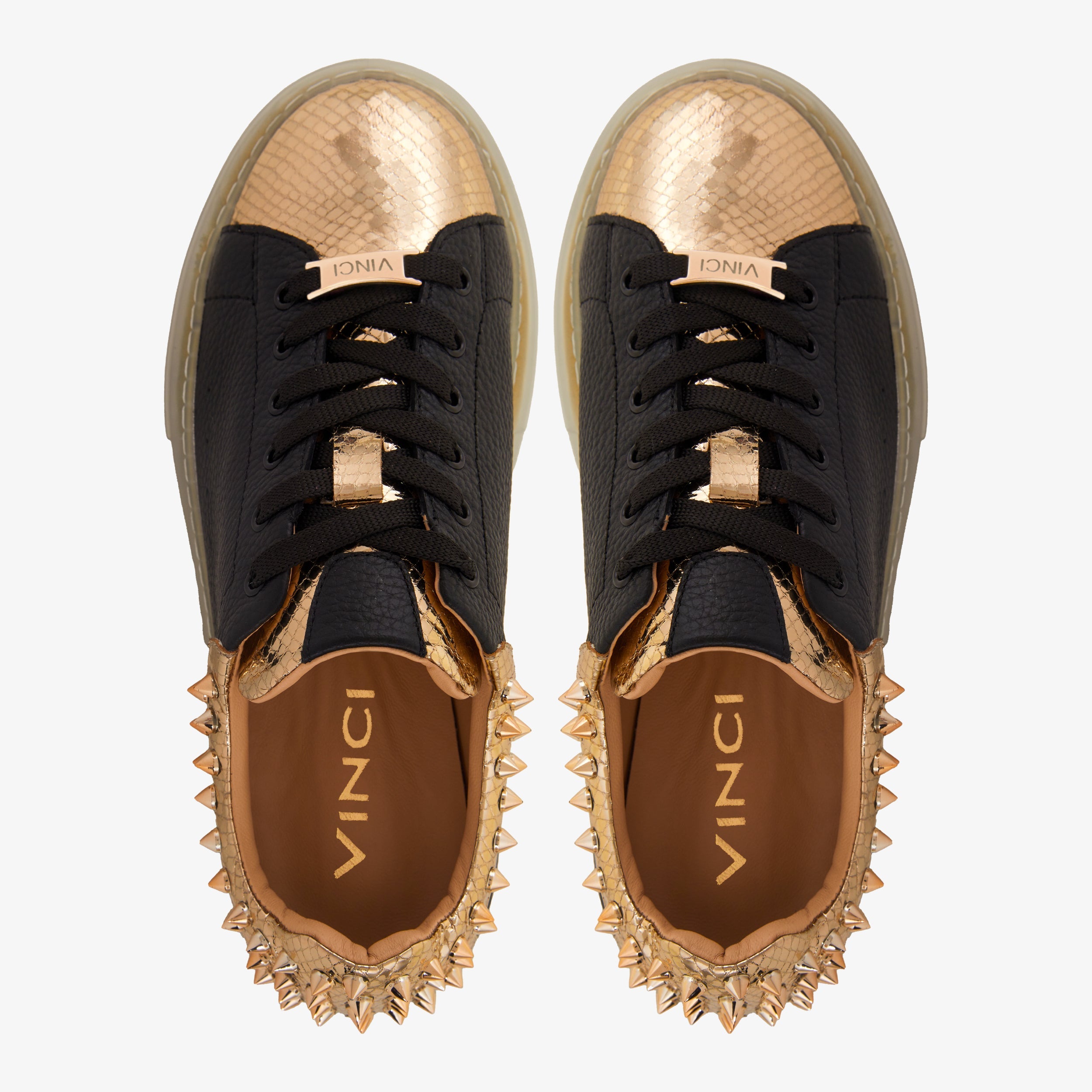 The Venezia Gold Black Leather Sneaker Fine Craftsmanship