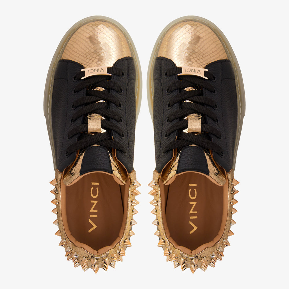 The Venezia Gold Black Leather Sneaker Fine Craftsmanship