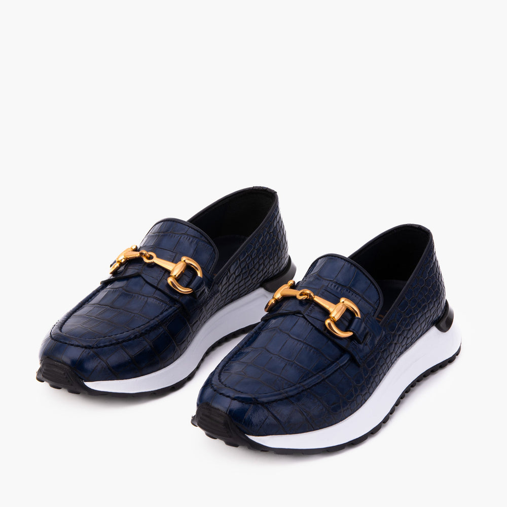 The Milan Navy Croc-Embossed Leather Sneaker Exclusive Style