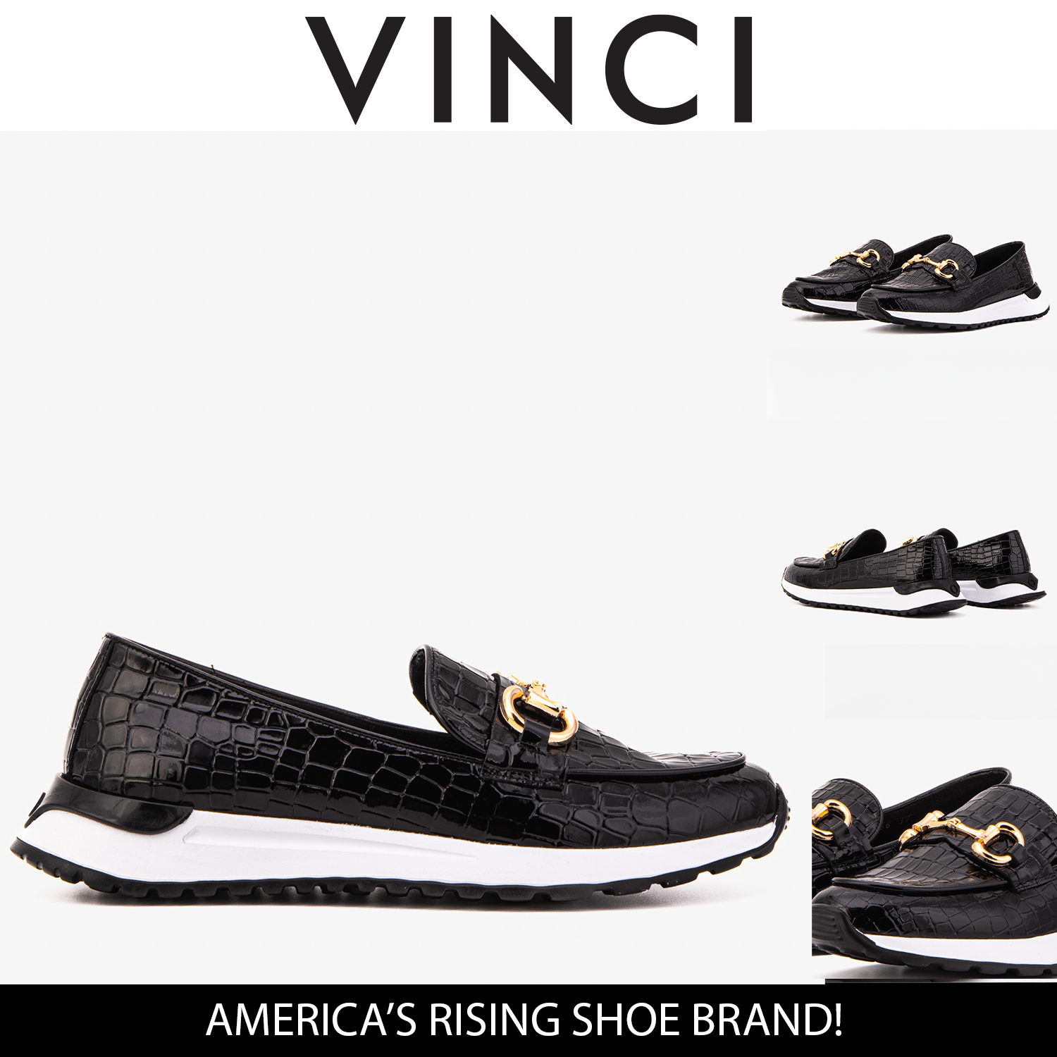 The Milan Black Croc-Embossed Patent Leather Sneaker On Sale